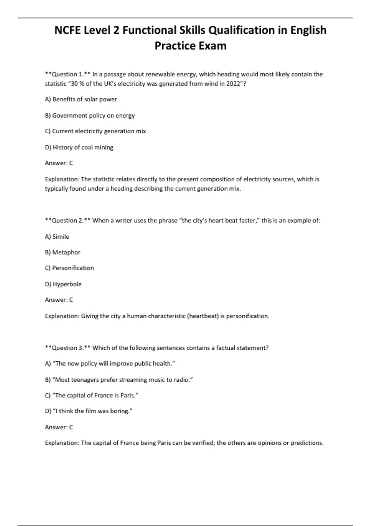 NCFE Level 2 Functional Skills Qualification in English Practice Exam ...