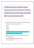 Certified Furniture Technician Exam  Practice Questions And Correct Answers  &lpar;Verified Answers&rpar; Plus Rationales 2026  Q&A &vert; Instant Download Pdf 