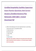 Certified Hospitality Facilities Supervisor  Exam Practice Questions And Correct  Answers &lpar;Verified Answers&rpar; Plus  Rationales 2026 Q&A &vert; Instant  Download Pdf 