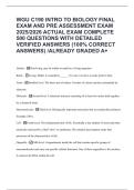 WGU C190 INTRO TO BIOLOGY FINAL EXAM AND PRE ASSESSMENT EXAM 2025&sol;2026 ACTUAL EXAM COMPLETE 500 QUESTIONS WITH DETAILED VERIFIED ANSWERS &lpar;100&percnt; CORRECT ANSWERS&rpar; &sol;ALREADY GRADED A&plus;