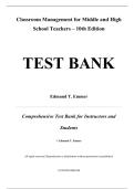 Test Bank For Classroom Management for Middle and High School Teachers 10th Edition By Edmund T&period; Emmer &lpar;All Chapters 1-12&rpar;