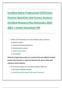 Certified Safety Professional &lpar;CSP&rpar; Exam  Practice Questions And Correct Answers  &lpar;Verified Answers&rpar; Plus Rationales 2026  Q&A &vert; Instant Download Pdf 
