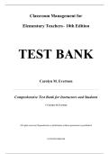 Test Bank For Classroom Management for Elementary Teachers 10th Edition By Carolyn M&period; Evertson &lpar;All Chapters&comma; 1-12&rpar;