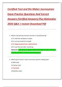 Certified Tool and Die Maker Journeyman  Exam Practice Questions And Correct  Answers &lpar;Verified Answers&rpar; Plus Rationales  2026 Q&A &vert; Instant Download Pdf