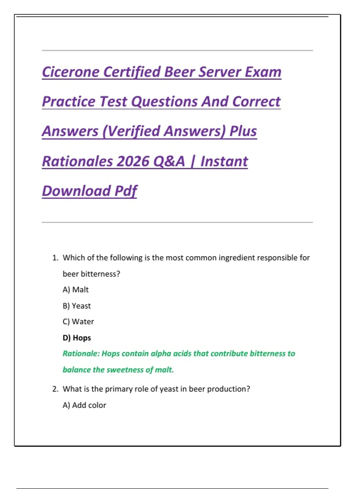 Server Test Pdf Cicerone Certified Beer Server Exam Practice Test Questions And Correct ...