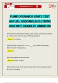PUMP OPERATOR STATE TEST ACTUAL 2025&sol;2026 QUESTIONS AND 100&percnt; CORRECT ANSWERS