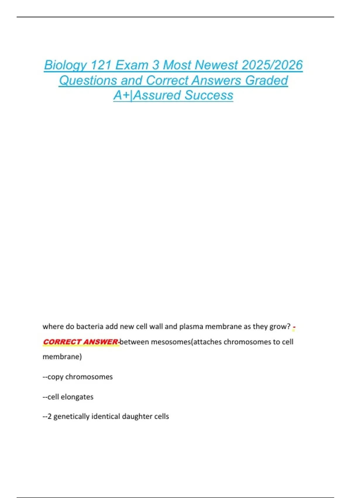 Biology 121 Exam 3 Most Newest 2025/2026 Questions and Correct Answers ...