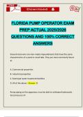 FLORIDA PUMP OPERATOR EXAM PREP ACTUAL 2025&sol;2026 QUESTIONS AND 100&percnt; CORRECT ANSWERS