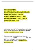 VIRGINIA FUNERAL DIRECTOR&sol;EMBALMER LAWS- PRENNED EXAM WITH CORRECT ACTUAL QUESTIONS AND CORRECTLY WELL DEFINED ANSWERS LATEST ALREADY GRADED A&plus; 2025 - 2026