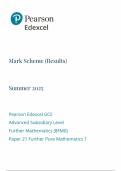 Pearson Edexcel Level 3 GCE Further Mathematics mark scheme paper 21 2025&lpar;8FM0&sol;21&colon; Further Pure Mathematics 1 &lpar;Part of options A&comma; B&comma; C and D&rpar;&rpar;