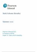 2025 Pearson Edexcel A Level Statistics Mark Scheme Paper 1 &lpar;9ST0&sol;01&colon; Data and Probability&rpar;