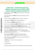 OMGT 5373 - Quality Management  Midterm Questions and Answers &lpar;100&percnt;  Correct Answers&rpar; Already Graded A&plus; 