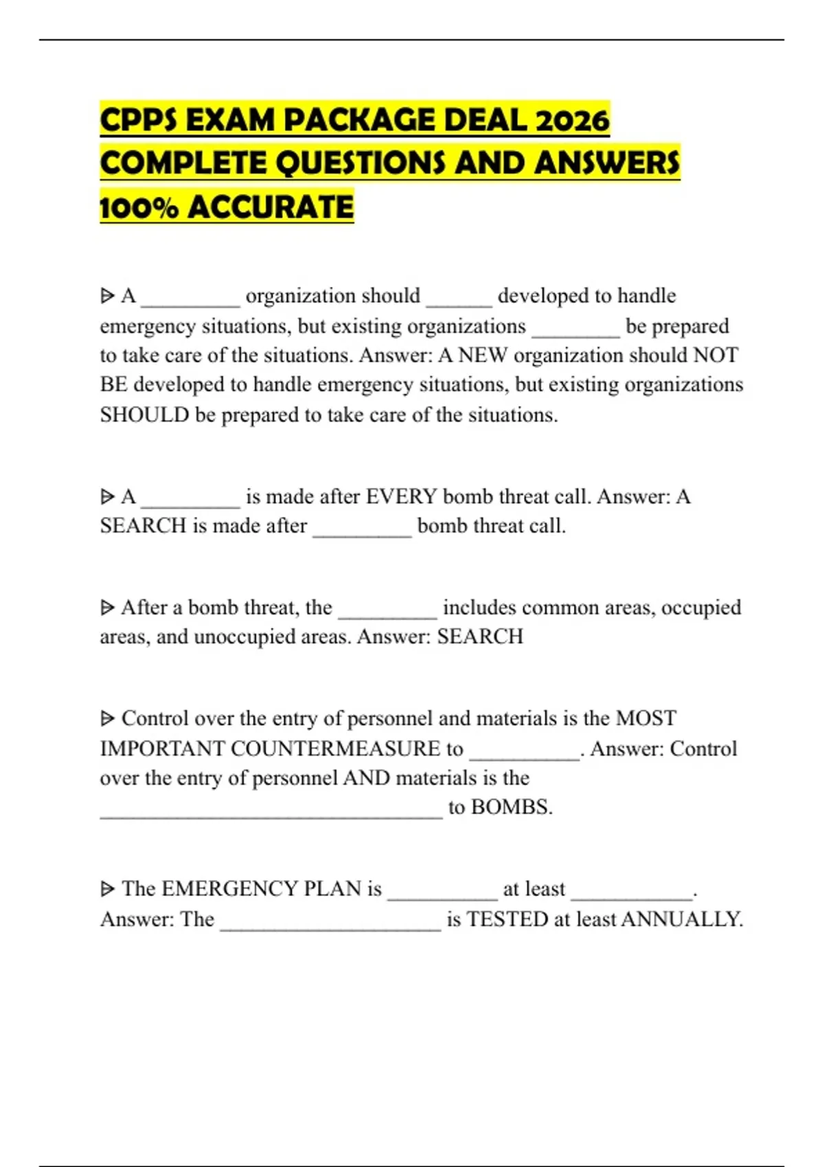 CPPS EXAM PACKAGE DEAL 2026 COMPLETE QUESTIONS AND ANSWERS 100% ...