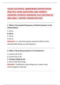 TEXAS ELECTRICAL LINEWORKER CERTIFICATION  PRACTICE EXAM QUESTIONS AND CORRECT  ANSWERS &lpar;VERIFIED ANSWERS&rpar; PLUS RATIONALES  2026 Q&A &vert; INSTANT DOWNLOAD PDF