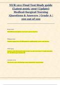 NUR 1211 Final Test Study guide  &lpar;Latest 2026&sol; 2027 Update&rpar;  Medical-Surgical Nursing  &vert;Questions & Answers &vert; Grade A &vert;  100 out of 100 