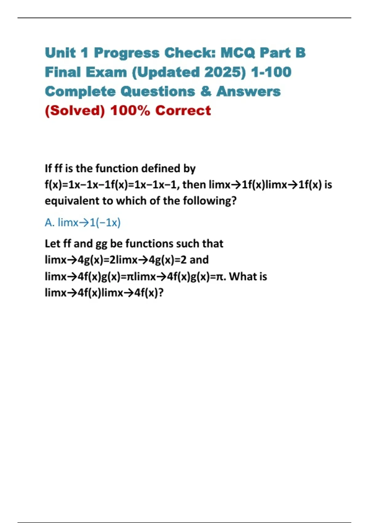 Unit 1 Progress Check: MCQ Part B Final Exam (Updated 2025) 1-100 ...