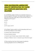 CWEA WASTEWATER LABORATORY ANALYST CERTIFICATION TEST PAPER 2026 COMPLETE QUESTIONS WITH SOLUTIONS