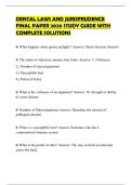 DENTAL LAWS AND JURISPRUDENCE FINAL PAPER 2026 STUDY GUIDE WITH COMPLETE SOLUTIONS