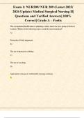 Exam 1&colon; NUR209 &ndash; Medical Surgical Nursing II &lpar;Fortis&rpar; &vert; Latest 2025&sol;2026 Update with Verified Questions and Answers &lpar;Grade A&comma; 100&percnt; Correct&rpar;