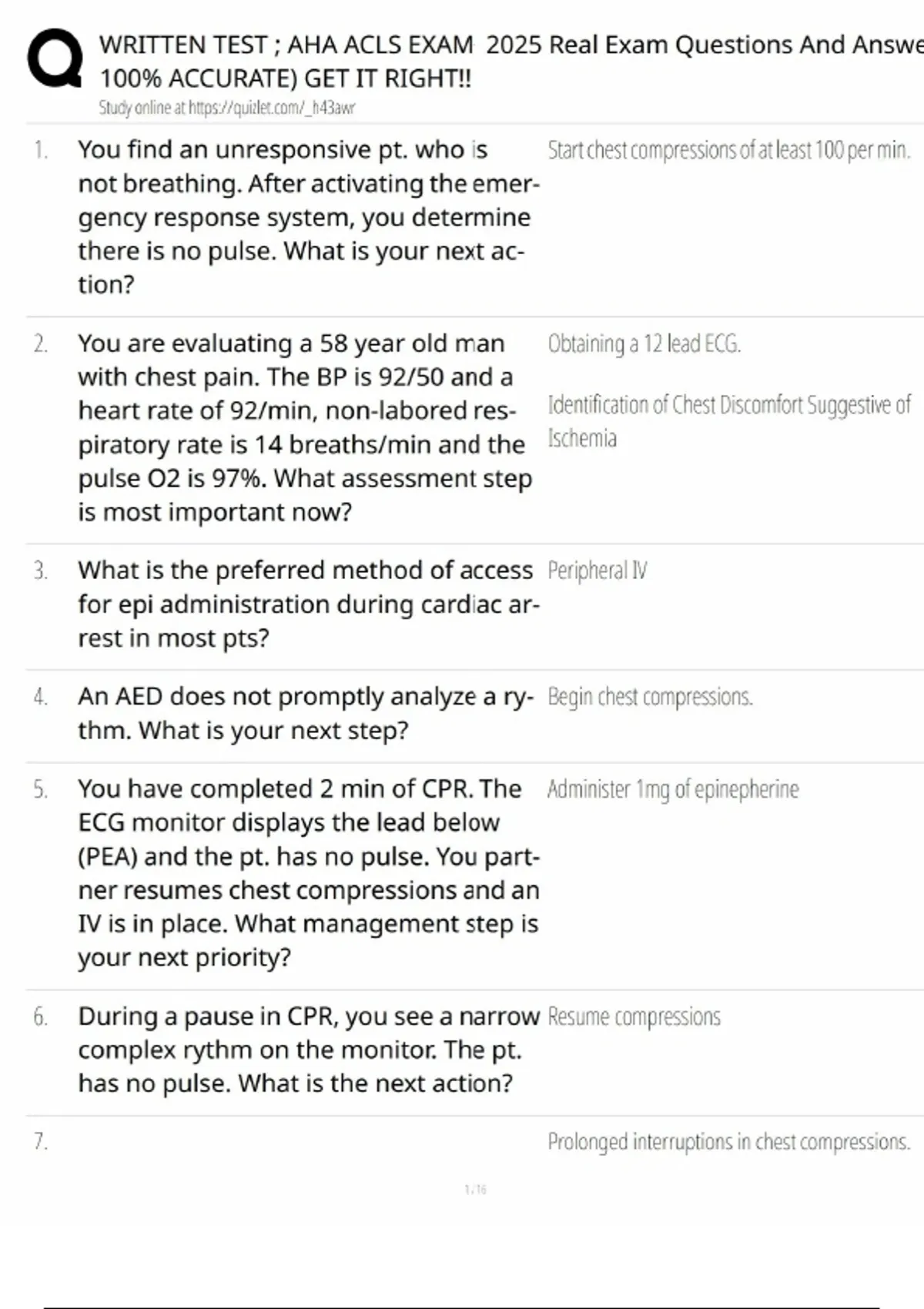 AHA ACLS Exam 2025 / Real Exam Questions and Answers / Score 100% – New ...