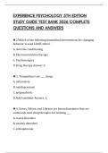 EXPERIENCE PSYCHOLOGY 5TH EDITION STUDY GUIDE TEST BANK 2026 COMPLETE QUESTIONS AND ANSWERS