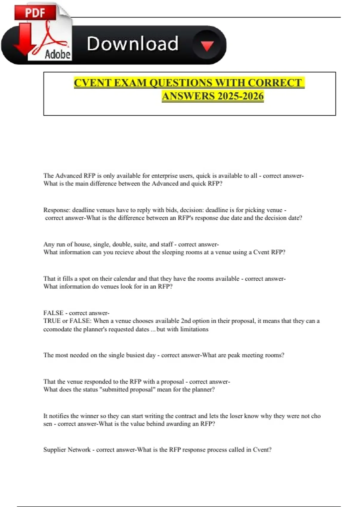 CVENT EXAM QUESTIONS WITH CORRECT ANSWERS - CVENT - Stuvia US