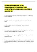 FLORIDA INSURANCE 20-44 EXAMINATION TEST PAPER 2026 COMPLETE QUESTIONS AND SOLUTIONS GRADED A&plus;