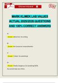 MARK KLIMEK LAB VALUES ACTUAL 2025&sol;2026 QUESTIONS AND 100&percnt; CORRECT ANSWERS