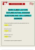 MARK KLIMEK LECTURE OUTLINES ACTUAL 2025&sol;2026 QUESTIONS AND 100&percnt; CORRECT ANSWERS