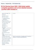 FE Civil Review Exam 2025 -2026 latest update  complete questions and correct detailed answers  verified 100&percnt; Graded A&plus;