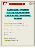 MARK KLIMEK - MATERNITY LECTURE ACTUAL 2025&sol;2026 QUESTIONS AND 100&percnt; CORRECT ANSWERS
