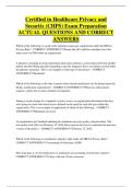 Certified in Healthcare Privacy and  Security &lpar;CHPS&rpar; Exam Preparation  ACTUAL QUESTIONS AND CORRECT  ANSWERS 