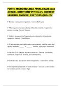 FORTIS MICROBIOLOGY FINAL EXAM 2026 ACTUAL QUESTIONS WITH 100&percnt; CORRECT VERIFIED ANSWERS CERTIFIED QUALITY