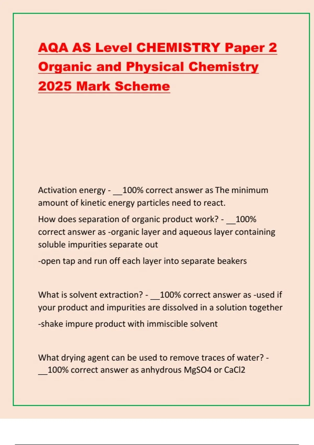 AQA AS Level Chemistry Paper 2 – Organic and Physical Chemistry 2025 ...