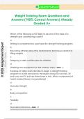Weight Training Exam Questions and  Answers &lpar;100&percnt; Correct Answers&rpar; Already  Graded A&plus; 