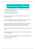 Florida Public Adjuster 3-20 Exam Questions with Verified Answers