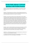 Florida Public Adjuster 3-20 Exam Questions with Verified Answers