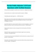 Florida Public Adjuster 3-20 Exam Questions with Verified Answers
