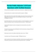 Florida Public Adjuster 3-20 Exam Questions with Verified Answers