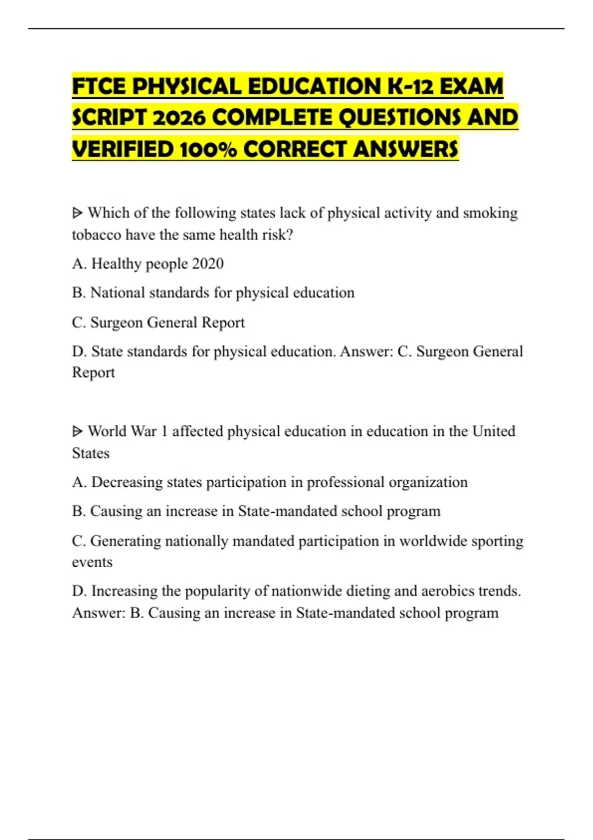 Physical Examination Rle Script FTCE PHYSICAL EDUCATION K-12 EXAM SCRIPT 2026 COMPLETE QUESTIONS AND ...
