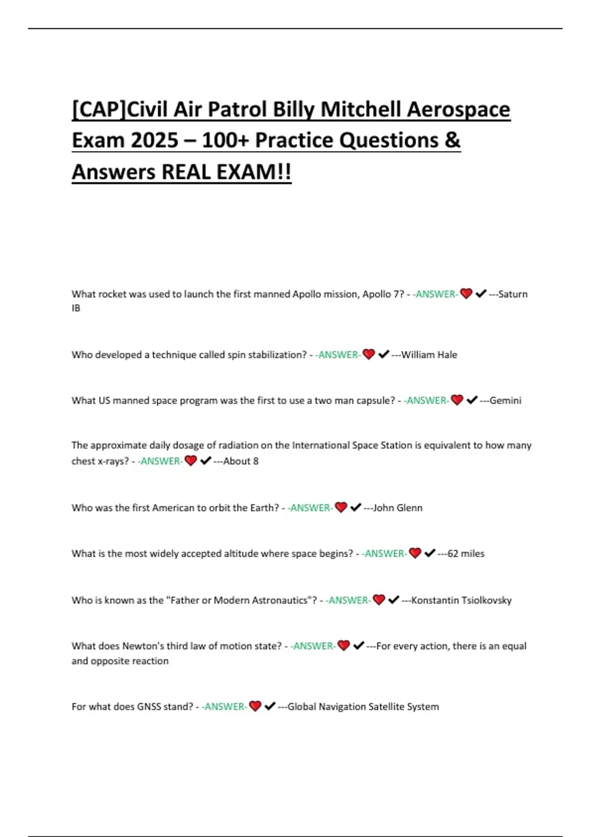 [CAP] Civil Air Patrol Billy Mitchell Aerospace Exam 2025 – 100 ...