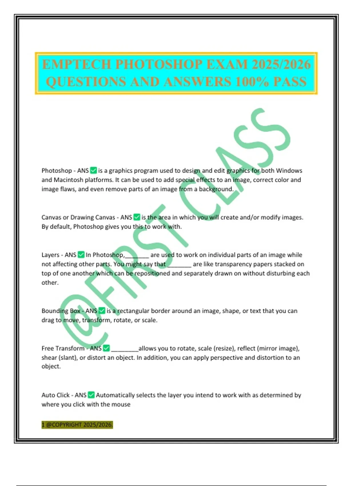 EMPTECH PHOTOSHOP EXAM 2025/2026 QUESTIONS AND ANSWERS 100% PASS ...