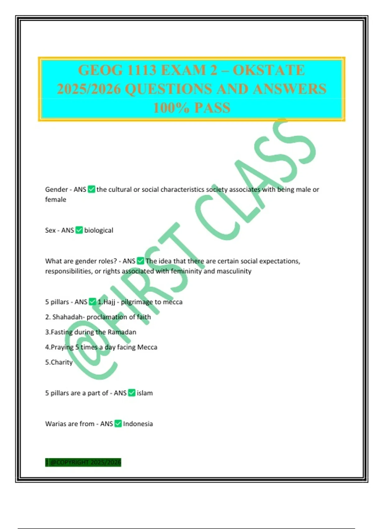 GEOG 1113 EXAM 2 – OKSTATE 2025/2026 QUESTIONS AND ANSWERS 100% PASS ...