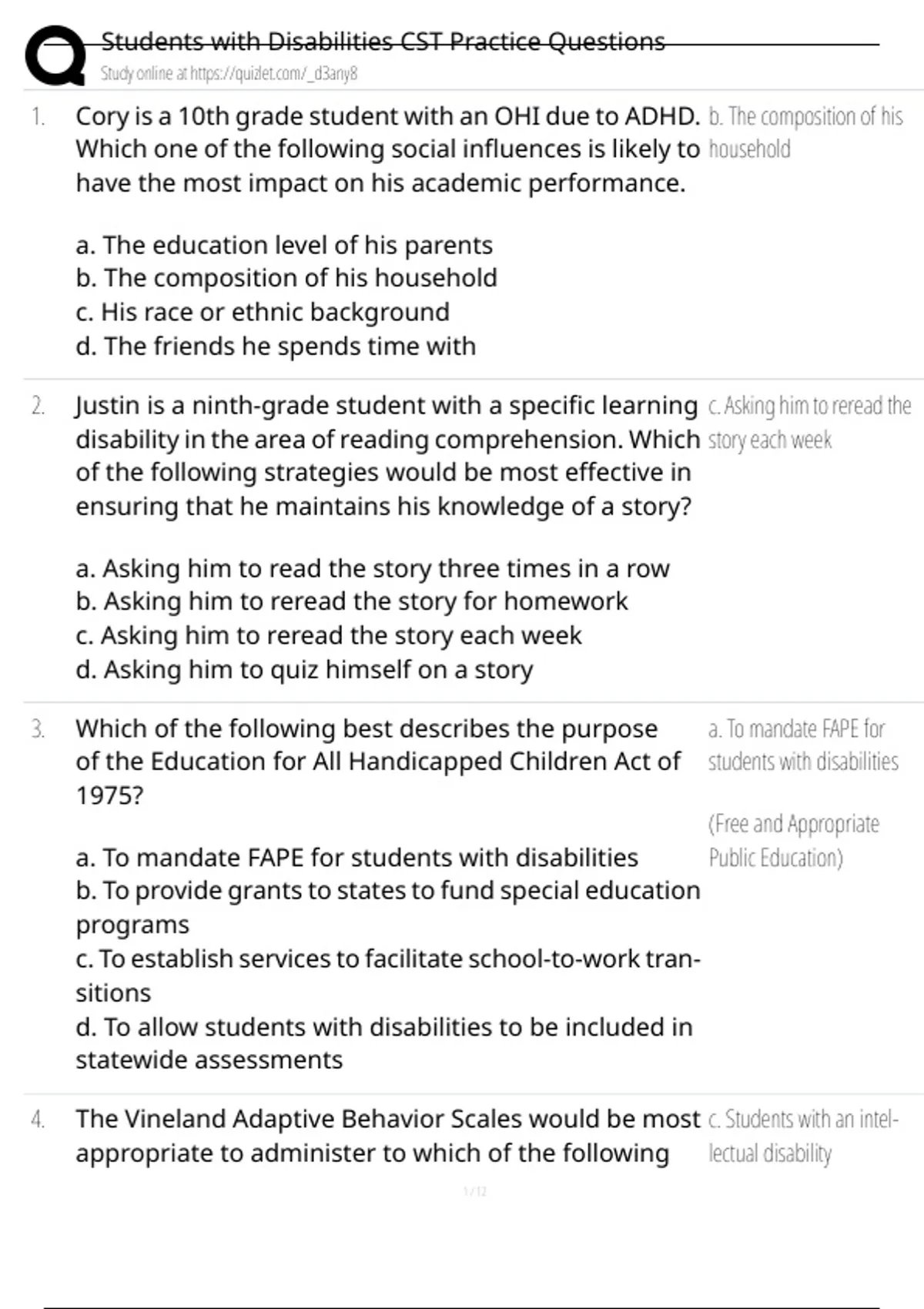 Students With Disabilities CST Practice Exam – 2025/2026 Latest Update | Verified Questions ...