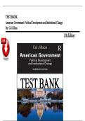 Test Bank &ndash; American Government&colon; Political Development and Institutional Change&comma; 13th Edition by Cal Jillson&vert; All Chapters 1&ndash;16 Included