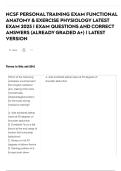 NCSF PERSONAL TRAINING EXAM FUNCTIONAL ANATOMY & EXERCISE PHYSIOLOGY LATEST EXAM 2025 &vert; EXAM QUESTIONS AND CORRECT ANSWERS &lpar;ALREADY GRADED A&plus;&rpar; &vert; LATEST VERSION