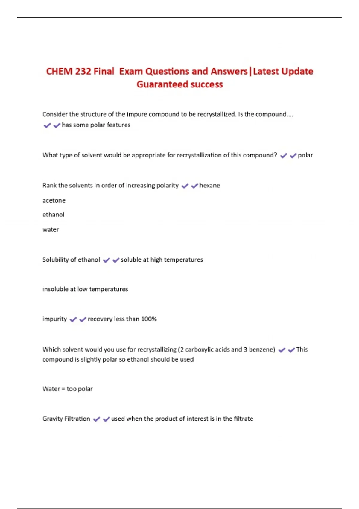 CHEM 232 Final Exam Questions and Answers|Latest Update Guaranteed ...
