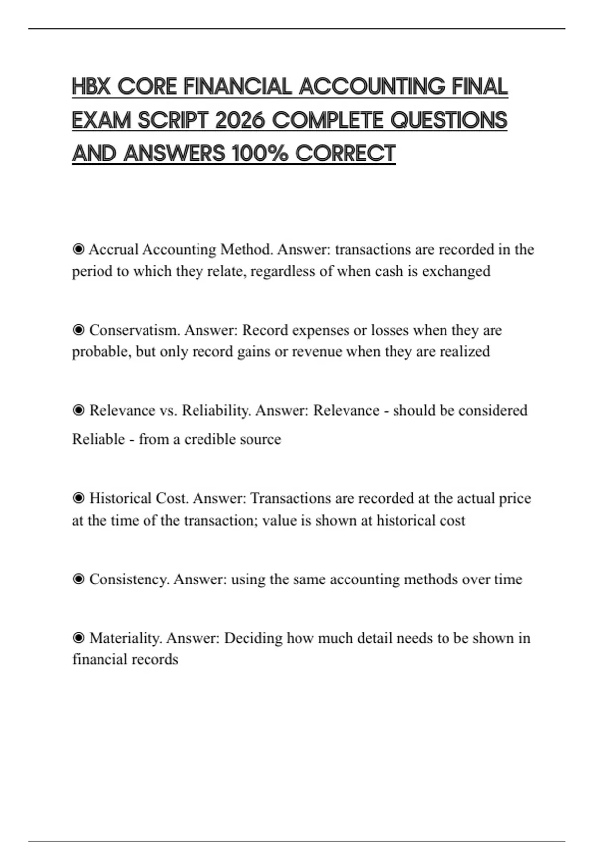 HBX CORE FINANCIAL ACCOUNTING FINAL EXAM SCRIPT 2026 COMPLETE QUESTIONS ...