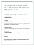 Pathophysiology Nightingale College 2025-2026 &lpar;Midterm&rpar; Exam Questions With Correct Answers