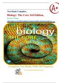 Test Bank Complete&lowbar; Biology&colon; The Core 3rd Edition&comma; By Eric J&period; Simon&semi; All Chapters 1-12&vert; 2025 Updated Version&vert; Verified Answers&vert; Grade A&plus;